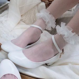 Women's used shoes white small heel elegant lolita